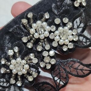 Elegant Black Lace CHOKER with Pearl and Crystal Embellishments